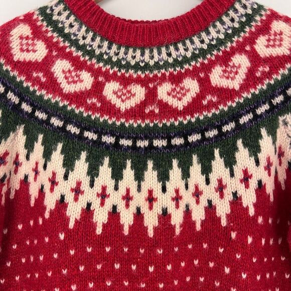 Woolrich Women’s Medium Vintage Red Fair Isle Heart Crewneck Sweater Wool Blend - Picture 5 of 10